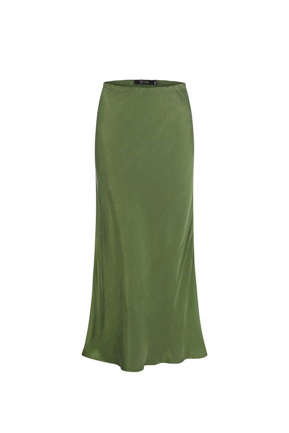 Green vegan silk midi-skirt