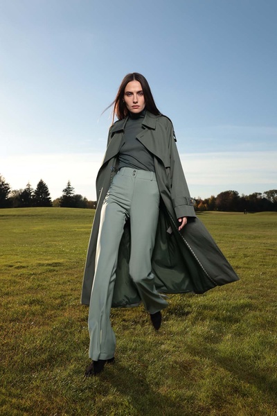 Dark-green cotton trench coat