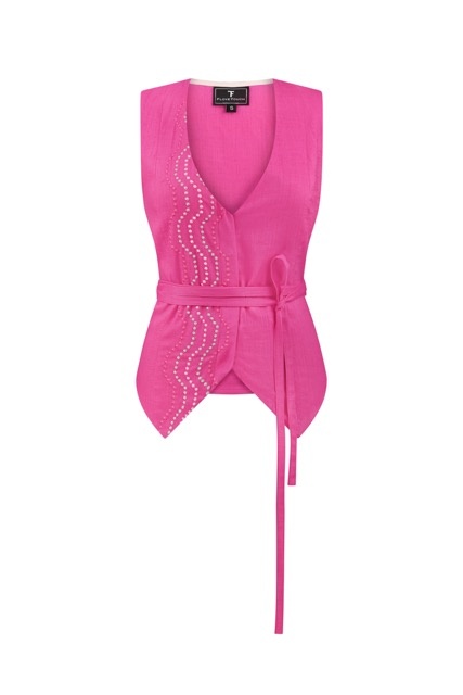 Linen vest with embroidery fuchsia xs