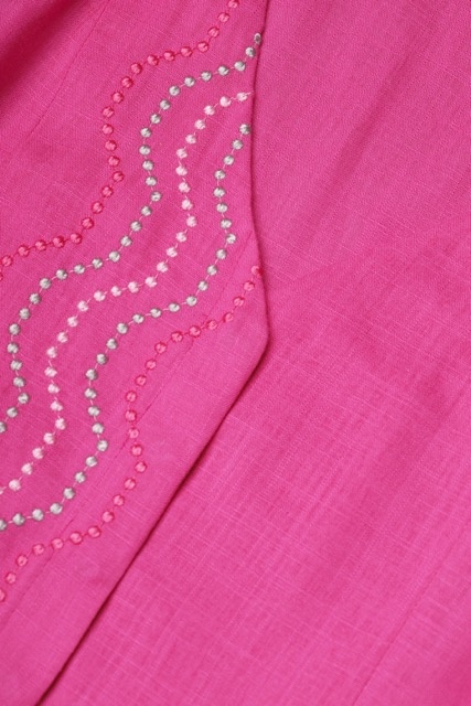 Linen vest with embroidery fuchsia xs