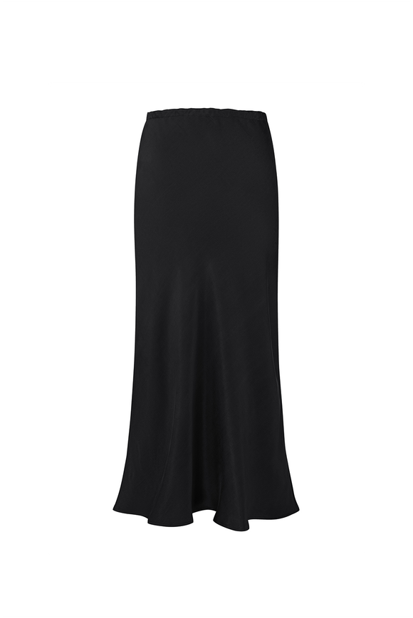 Black vegan silk midi-skirt