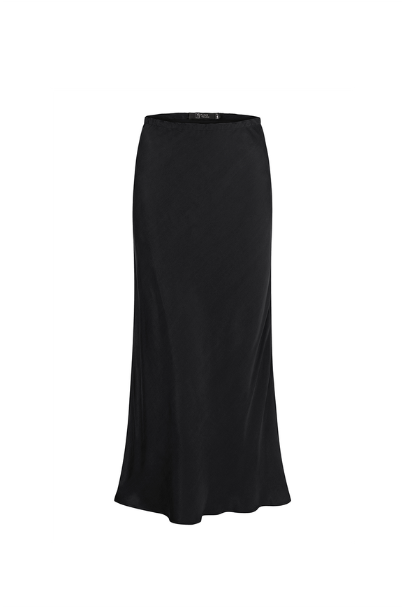 Black vegan silk midi-skirt