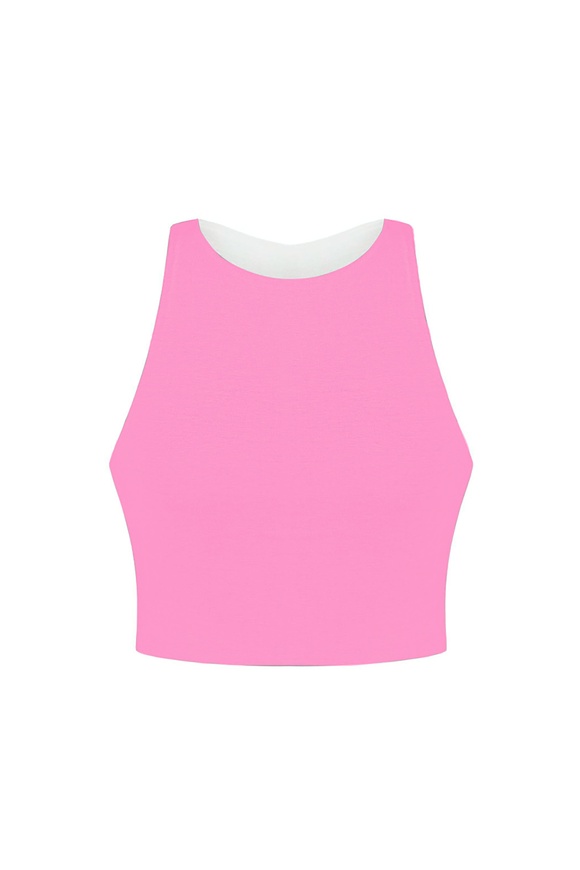 Short double-sided top, pink/white color