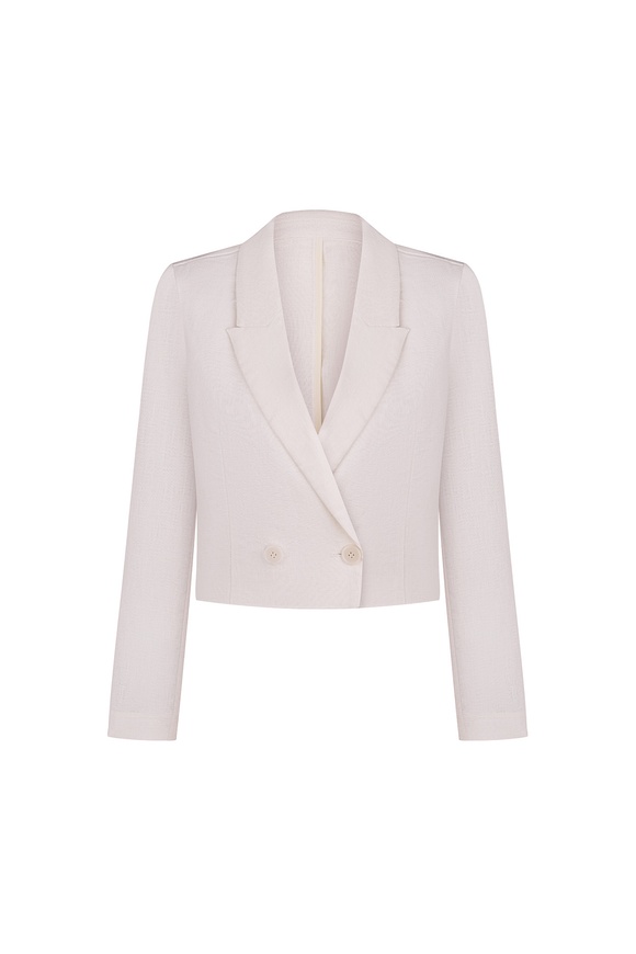 Linen double-breasted jacket, cropped white