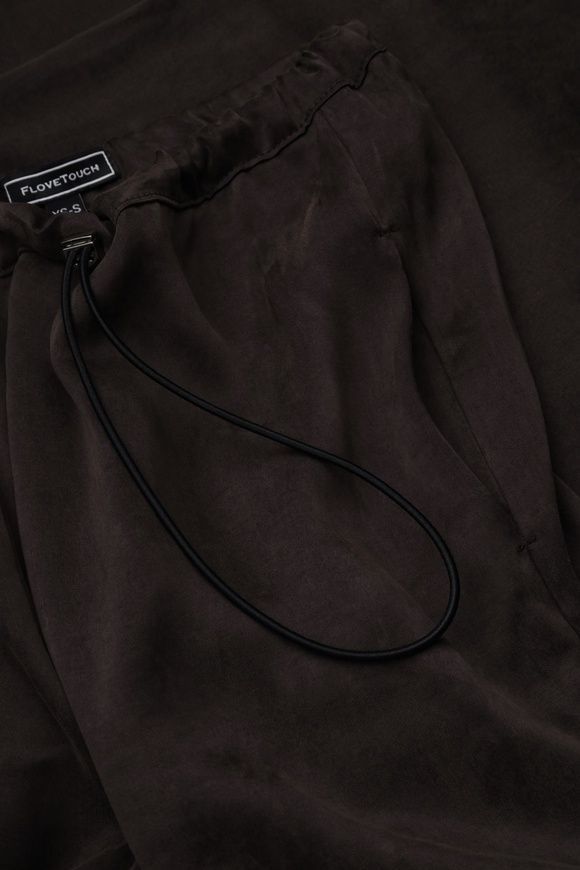 Cupro pants in chocolate color with drawstring, xs-s