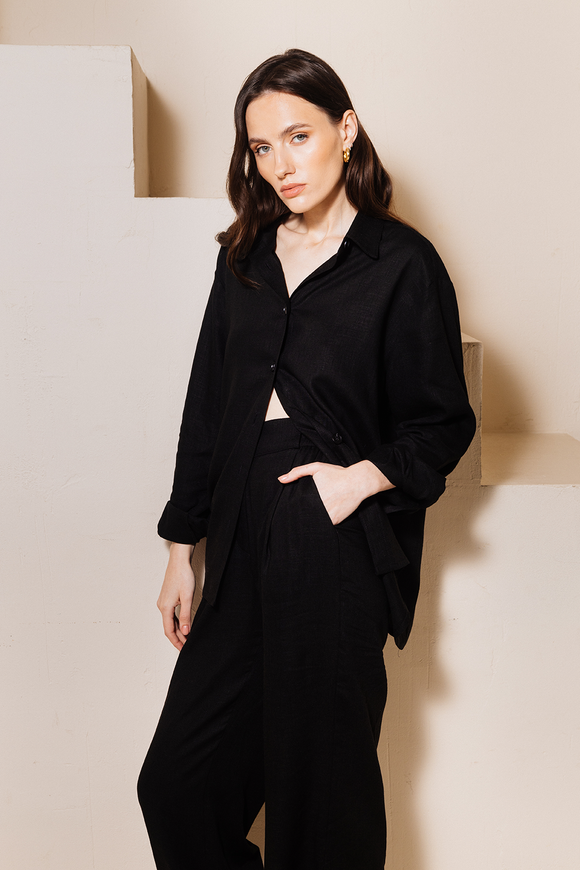 Linen shirt in black color m-l