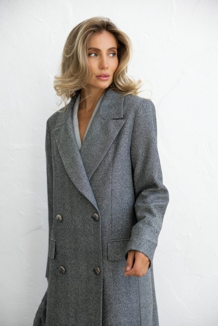 Double-breasted merino wool coat