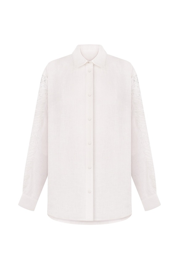 Linen shirt with embroidered sleeves xxs