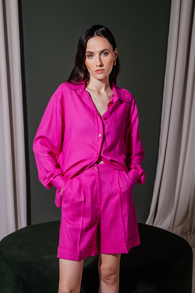 Fuchsia linen suit with shorts