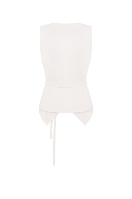 Linen vest with embroidery, white xs