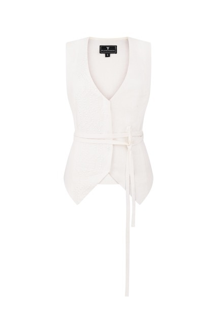 Linen vest with embroidery, white xs