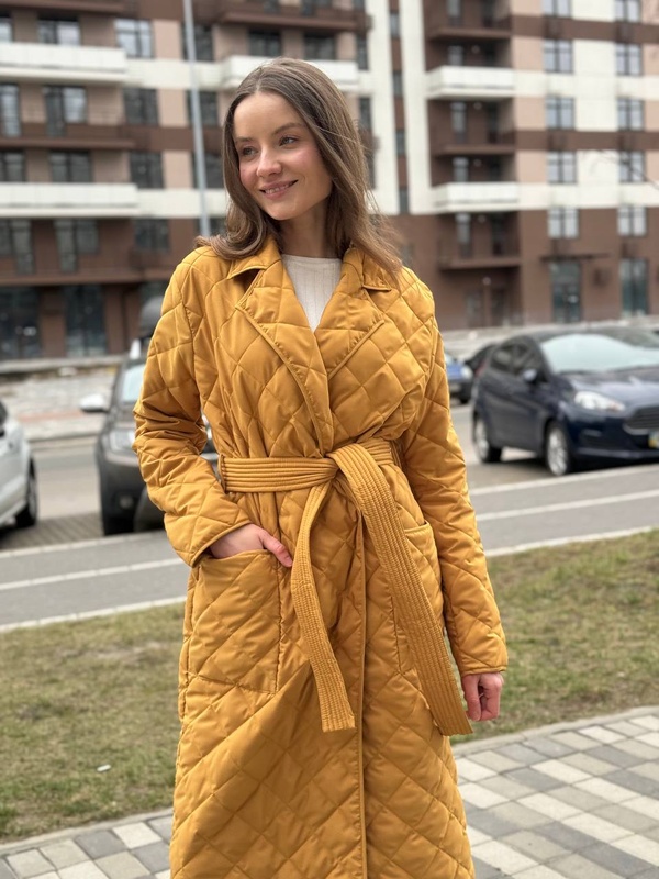 Demi-season coat, mustard color