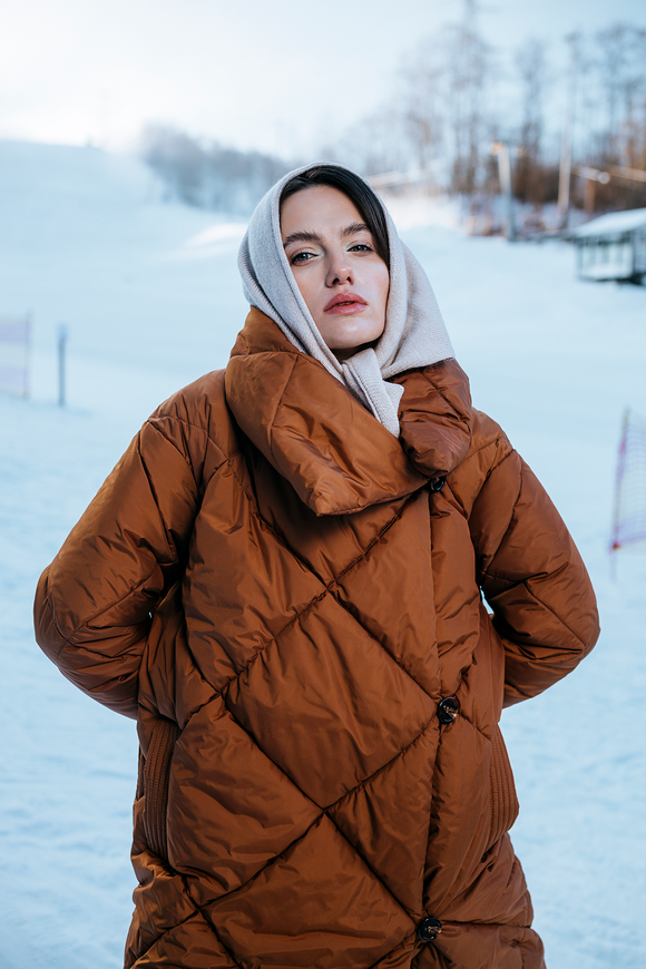 Warm winter down jacket "Sofi", brown color