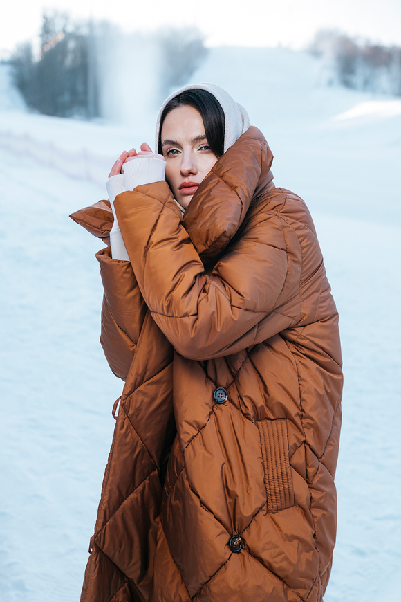 Warm winter down jacket "Sofi", brown color