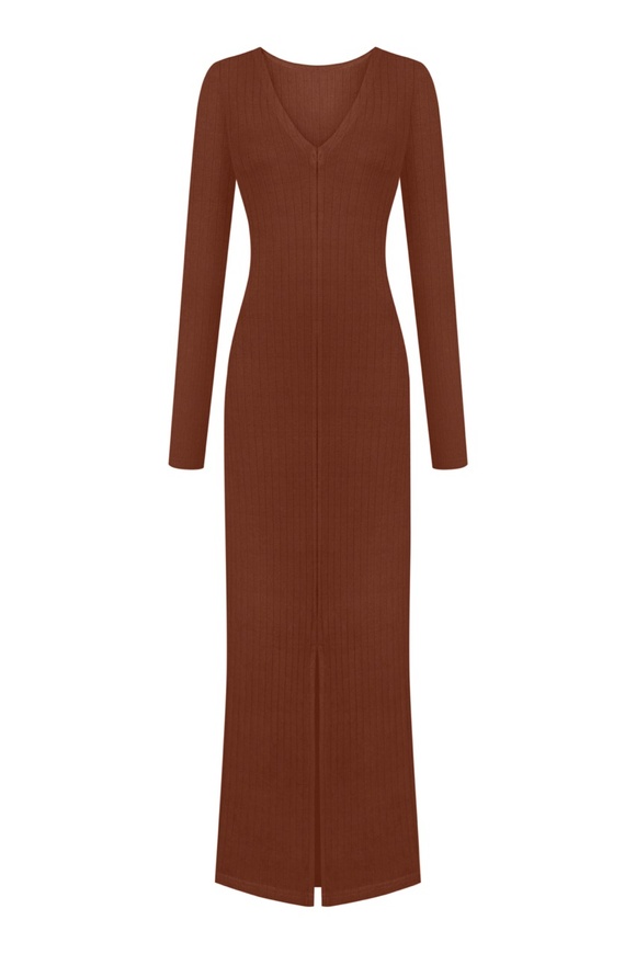 Midi dress with a scar, chocolate color