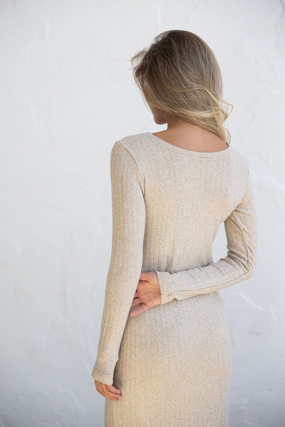 Midi dress with a scar, beige color