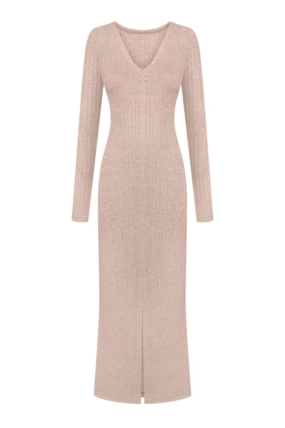 Midi dress with a scar, beige color