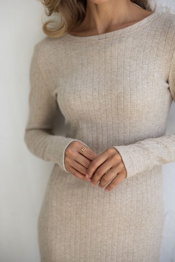 Midi dress with a scar, beige color