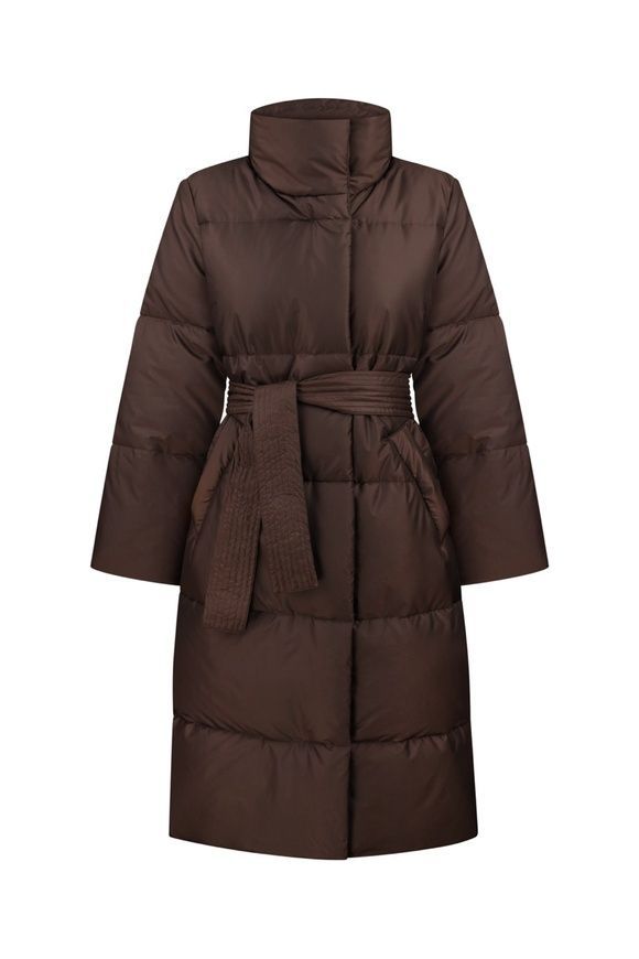 Dana chocolate-colored hooded winter down coat, L