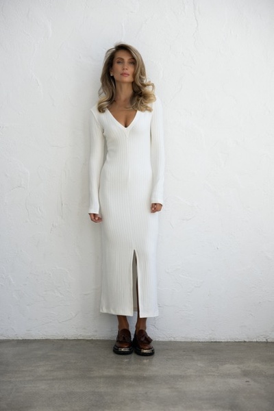 Midi dress with a scar, white color