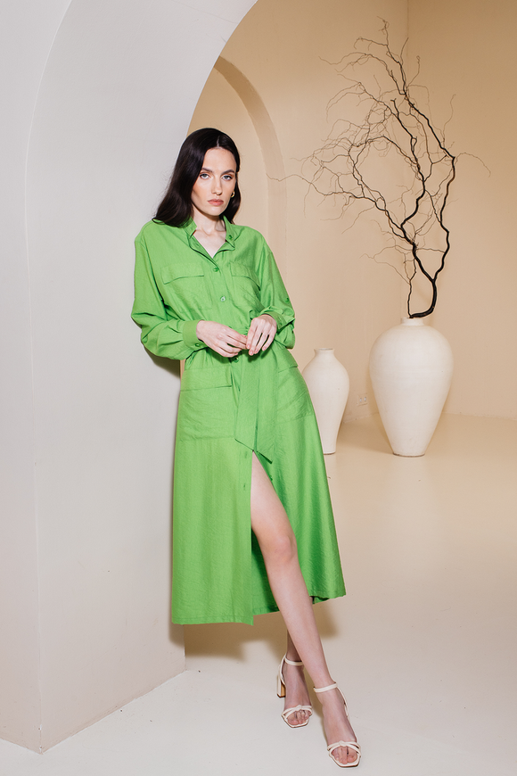 Midi dress-shirt, light green color