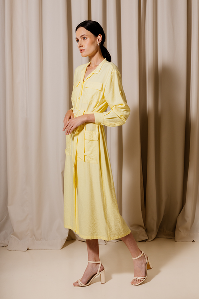 Midi dress-shirt, light yellow color