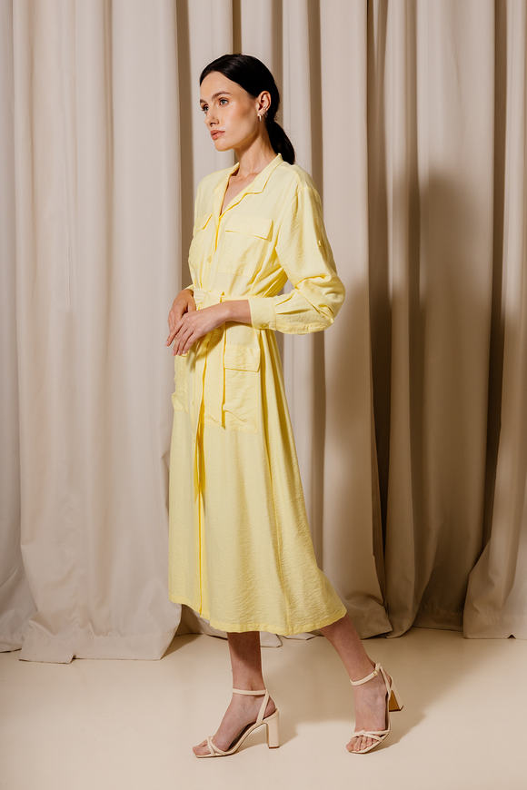 Midi dress-shirt, light yellow color