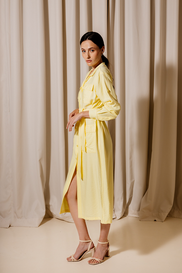 Midi dress-shirt, light yellow color