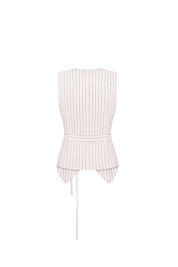 Linen vest, white with stripes xs