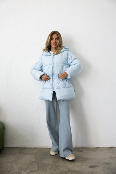 Medium length light blue down jacket, xs