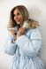 Medium length light blue down jacket, xs