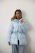 Medium length light blue down jacket, xs