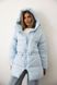 Medium length light blue down jacket, xs