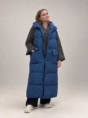 Blue hooded down vest, M-L