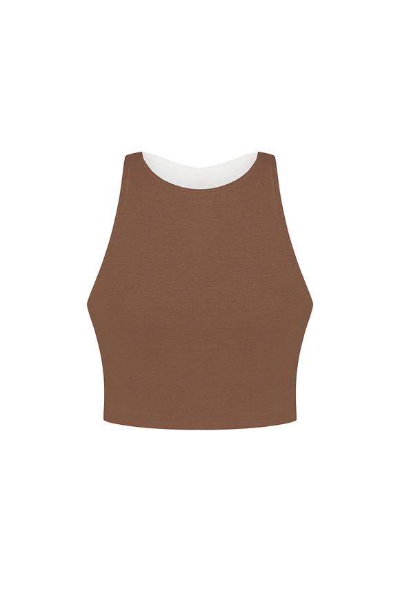 Short double-sided top, cappuccino/milk color