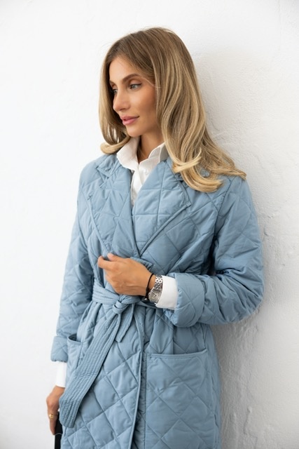 Demi-season coat, turquoise color