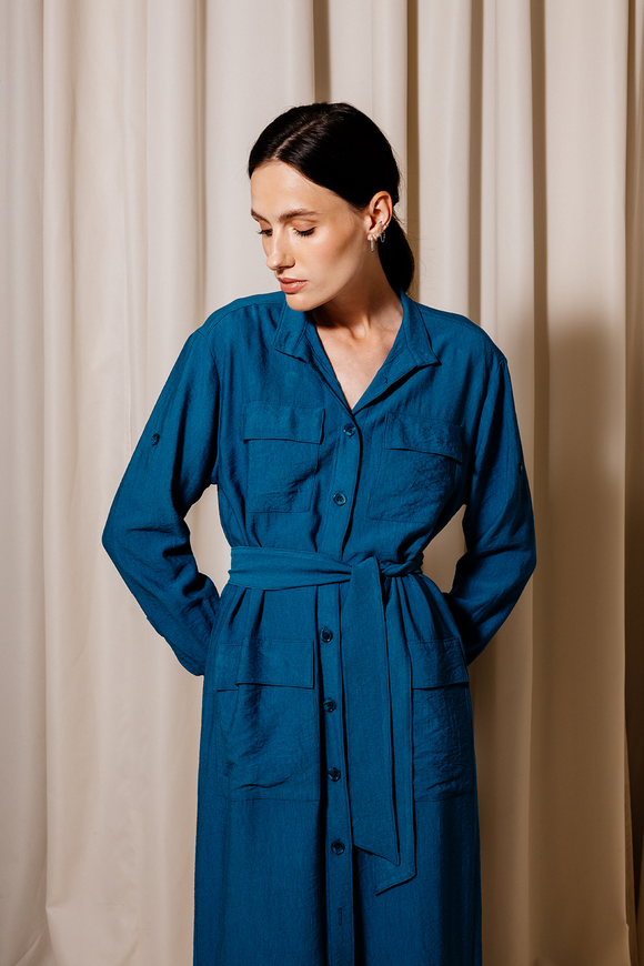 Midi dress-shirt, blue color