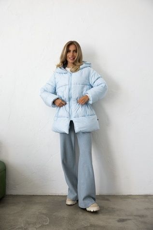 Light blue down jacket with a drawstring
