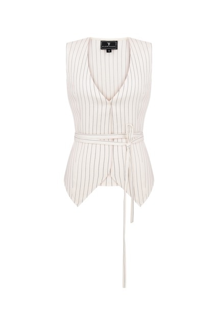 Linen vest, white with stripes xs