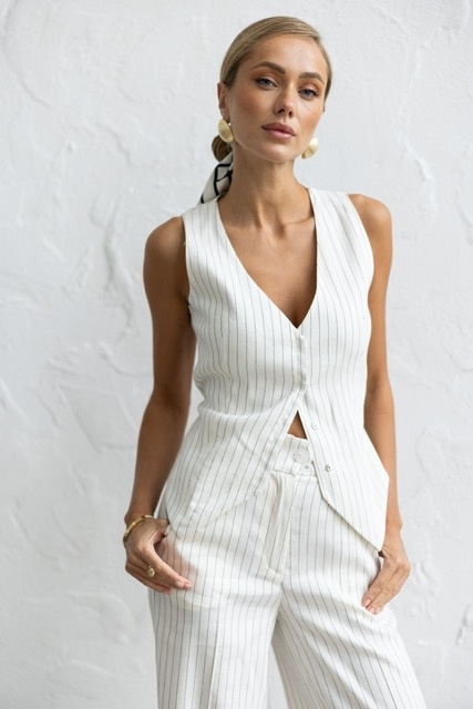 Linen vest, white with stripes xs