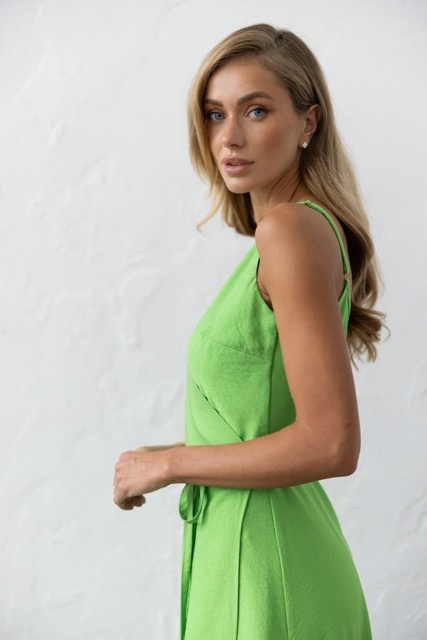 Green wrap dress with straps s