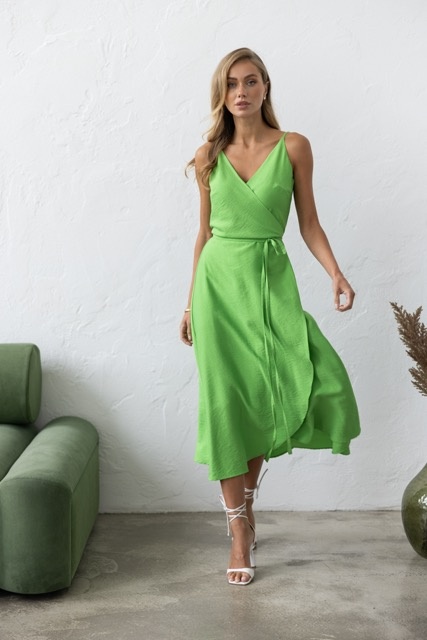 Green wrap dress with straps s