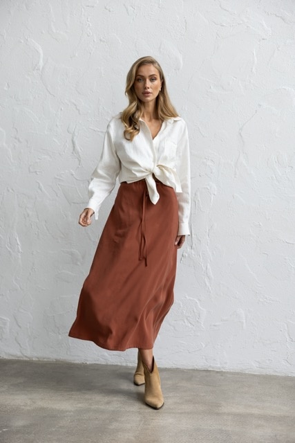 Midi skirt with drawstring, teracot