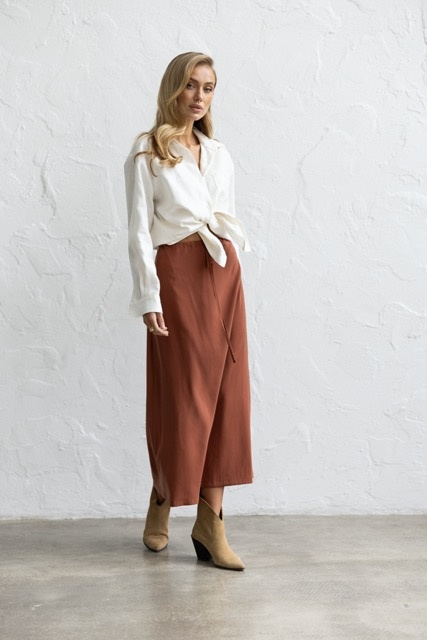 Midi skirt with drawstring, teracot