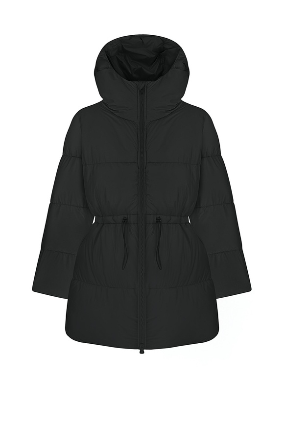 Medium length black down jacket, XS-S