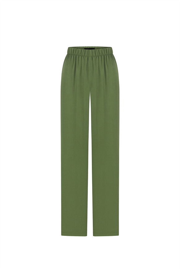 Palazzo trousers, green, silk "vegan" XS-S