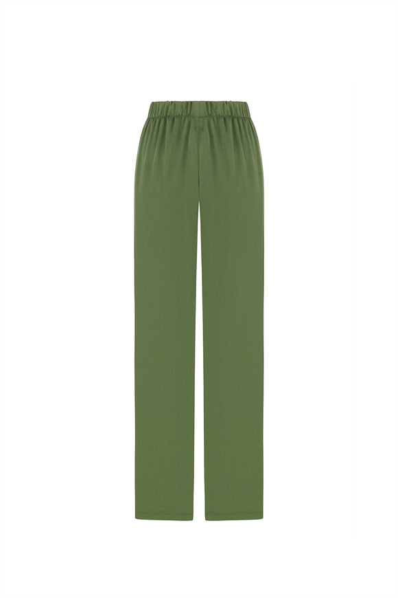 Palazzo trousers, green, silk "vegan" XS-S