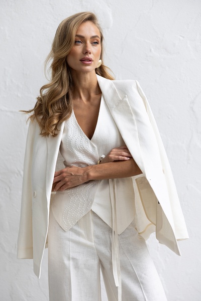 Linen double-breasted jacket, white