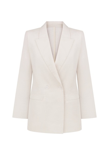 Linen double-breasted jacket, white