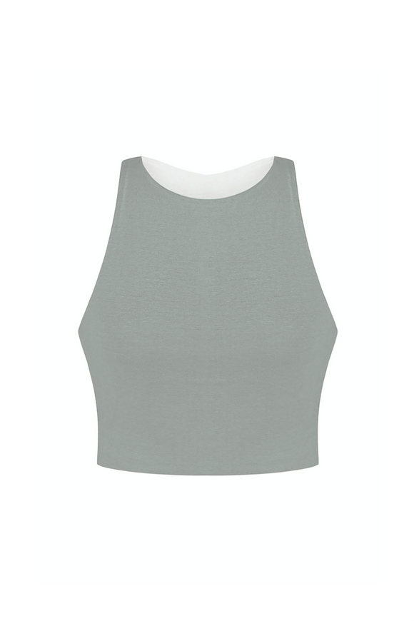 Short double-sided top, color olive/white XS-S